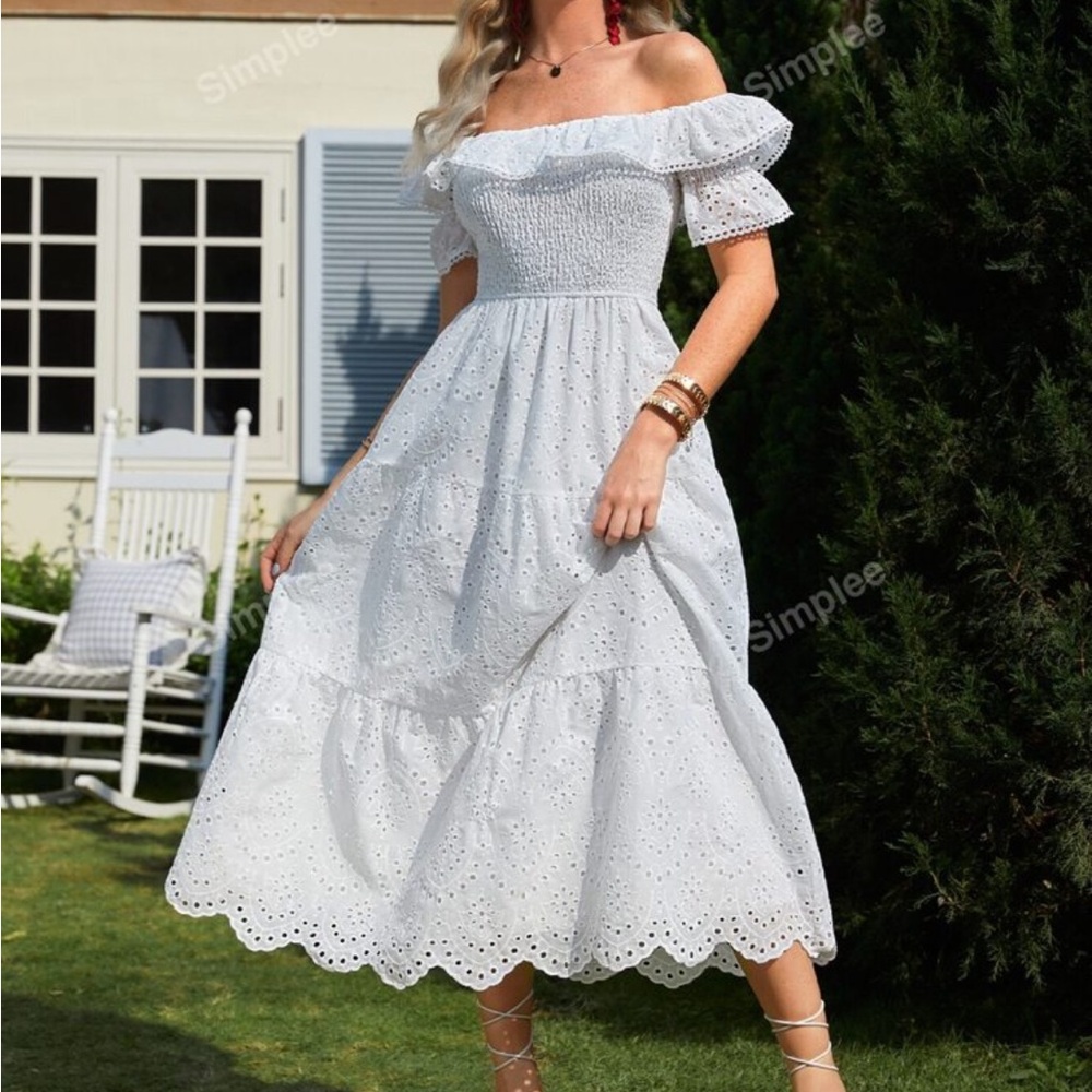 White Off-the-Shoulder Boho Maxi Dress